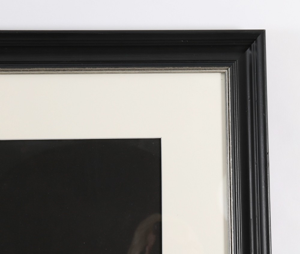A framed monochrome 19th-century gouache painting depicting the mythological figures Venus seated on a classical stool and Cupid standing before her. View VI