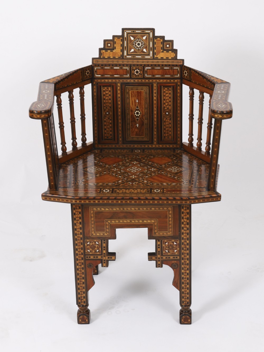 Antique Pair Syrian Parquetry Inlaid armchairs 19th C View III