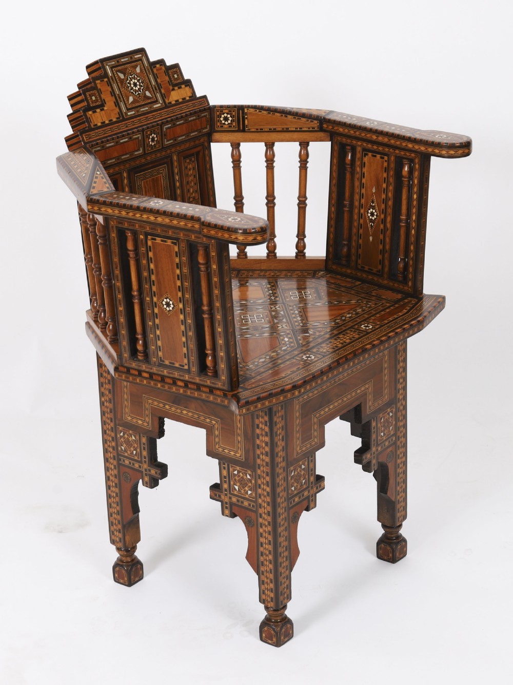 Antique Pair Syrian Parquetry Inlaid armchairs 19th C View IV