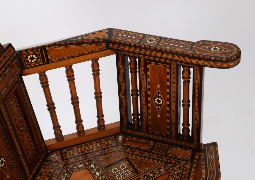 Antique Pair Syrian Parquetry Inlaid armchairs 19th C View X