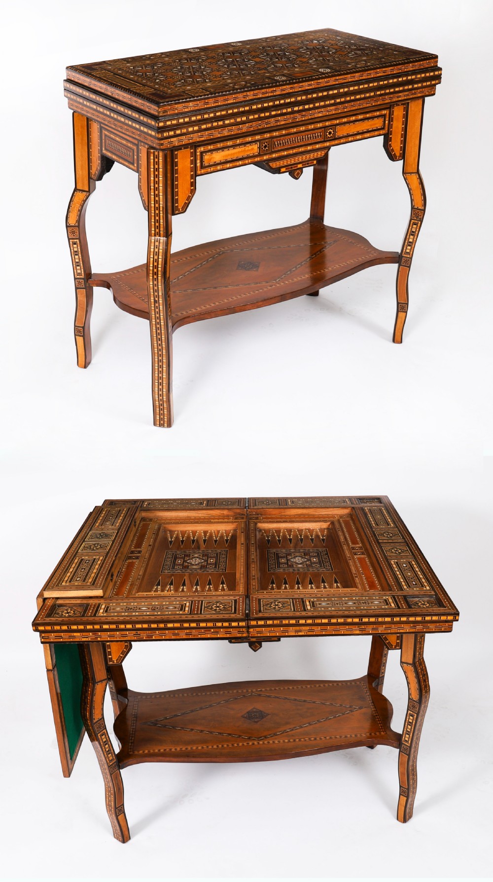 Antique Damascus Syrian Inlaid Card, Chess, Backgammon, Games table 19th C