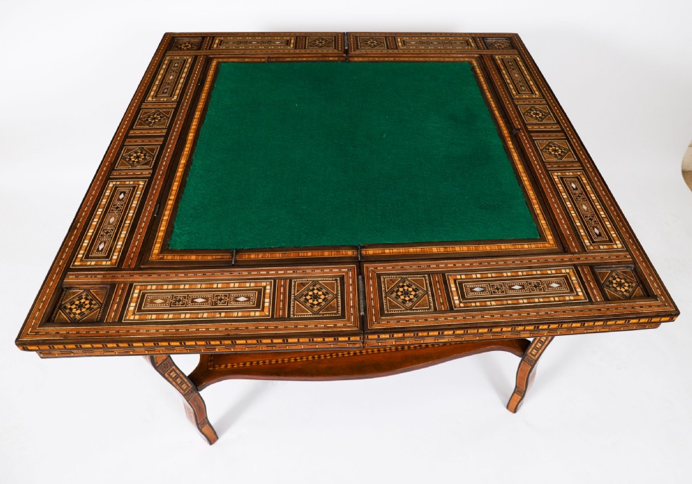 Antique Damascus Syrian Inlaid Card, Chess, Backgammon, Games table 19th C View IV