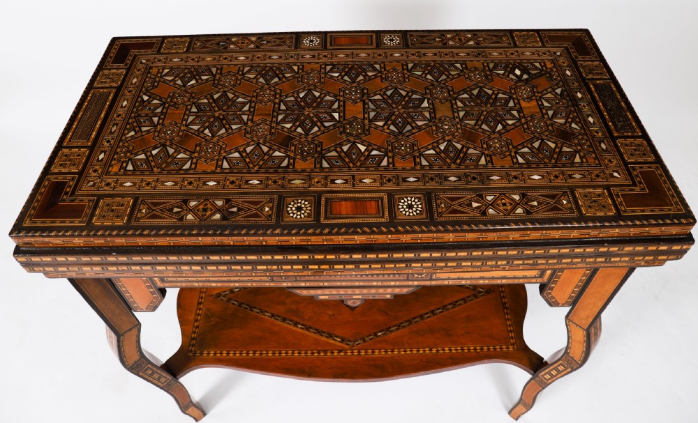 Antique Damascus Syrian Inlaid Card, Chess, Backgammon, Games table 19th C View VI