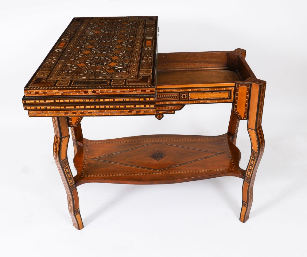 Antique Damascus Syrian Inlaid Card, Chess, Backgammon, Games table 19th C View XI