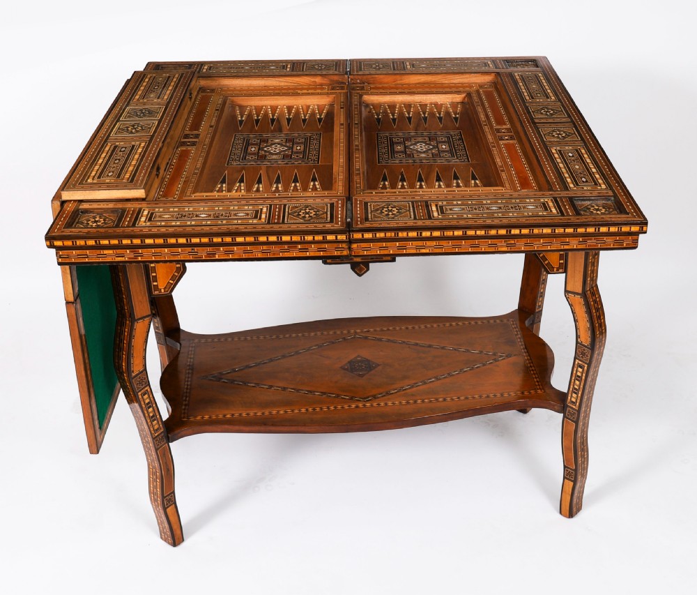 Antique Damascus Syrian Inlaid Card, Chess, Backgammon, Games table 19th C View XII