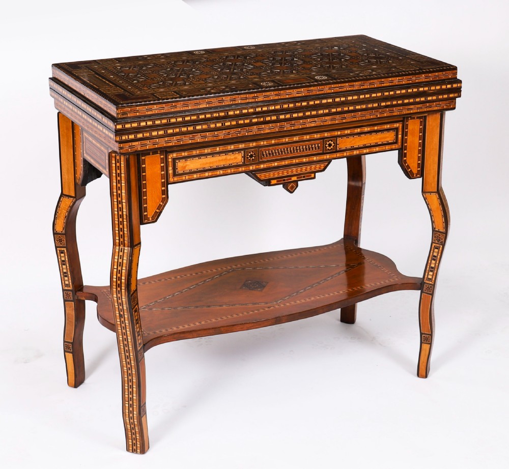 Antique Damascus Syrian Inlaid Card, Chess, Backgammon, Games table 19th C View XIX