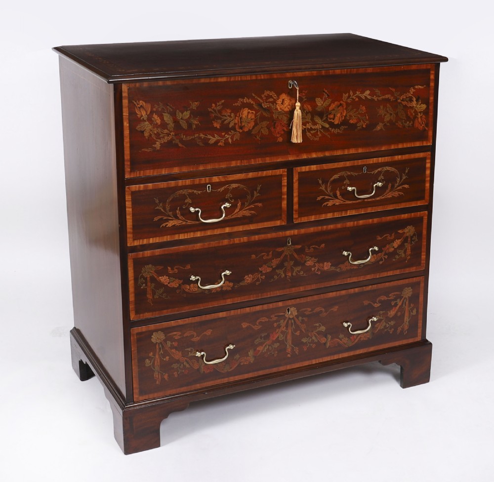 Antique Early George II Inlaid Mahogany Secretaire Chest c.1760