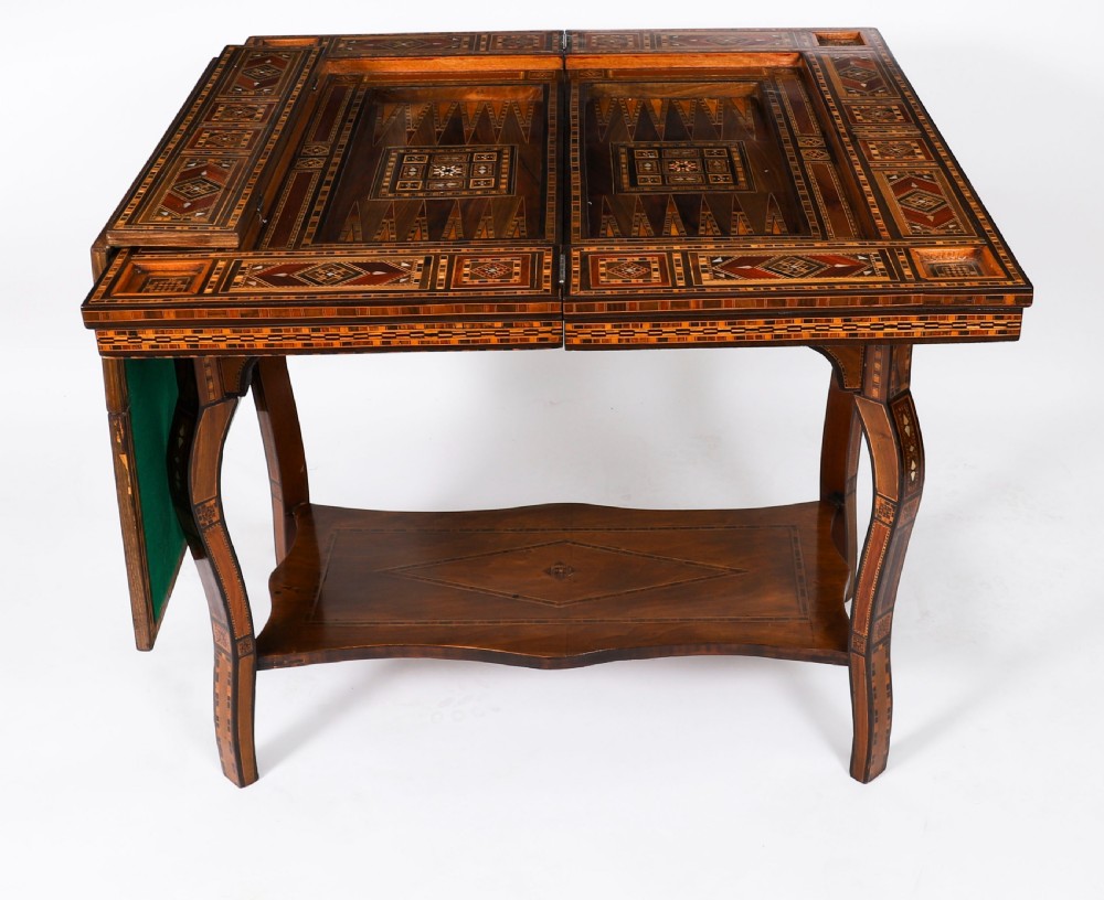 Antique Damascus Syrian Inlaid Card, Chess, Backgammon, Games table C1900 View III