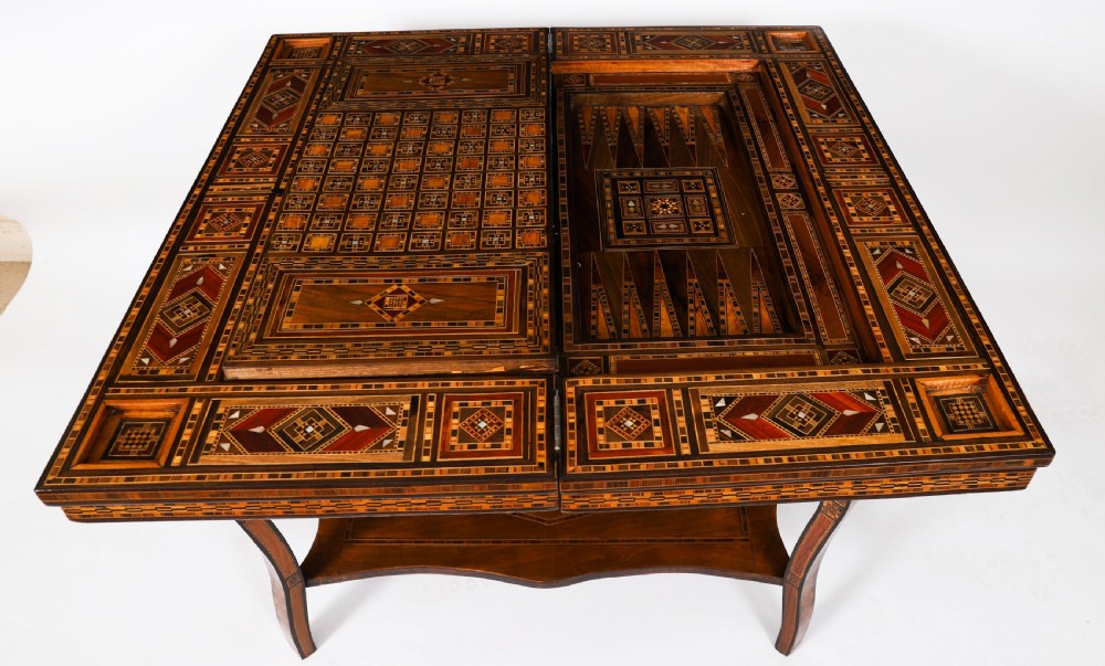 Antique Damascus Syrian Inlaid Card, Chess, Backgammon, Games table C1900 View IX