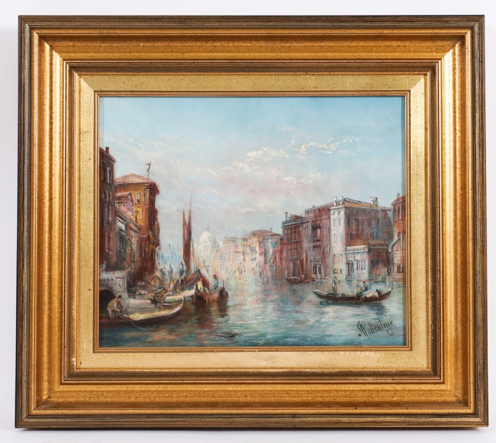 Antique Oil Painting Grand Canal Mocenigo Palace Venice Alfred Pollentine 19th C