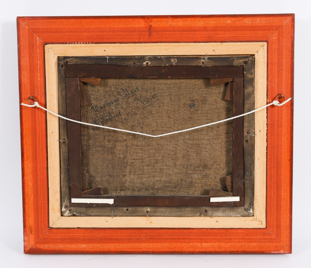 A nineteenth-century framed oil painting depicting gondolas on the Grand Canal in Venice under a pale blue sky, set within a molded gold leaf frame. View XI