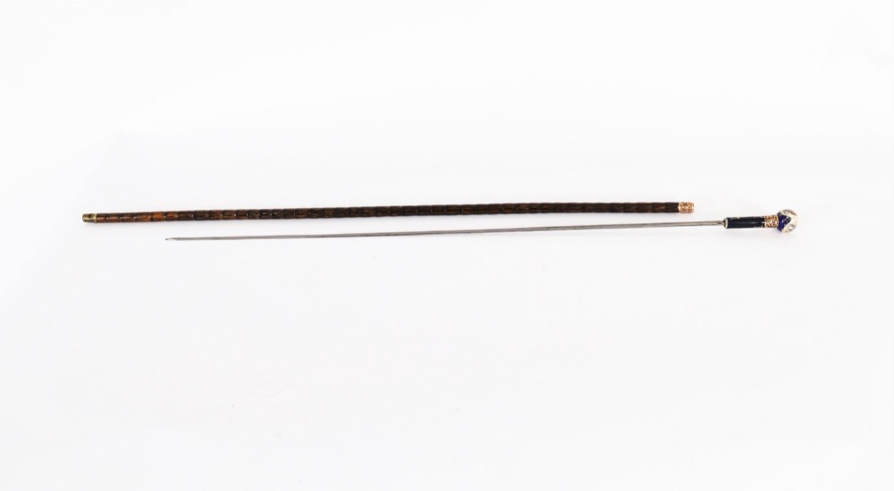 Antique French Gold Plate & Porcelain Walking Sword Stick19th C 84cm 33' View V