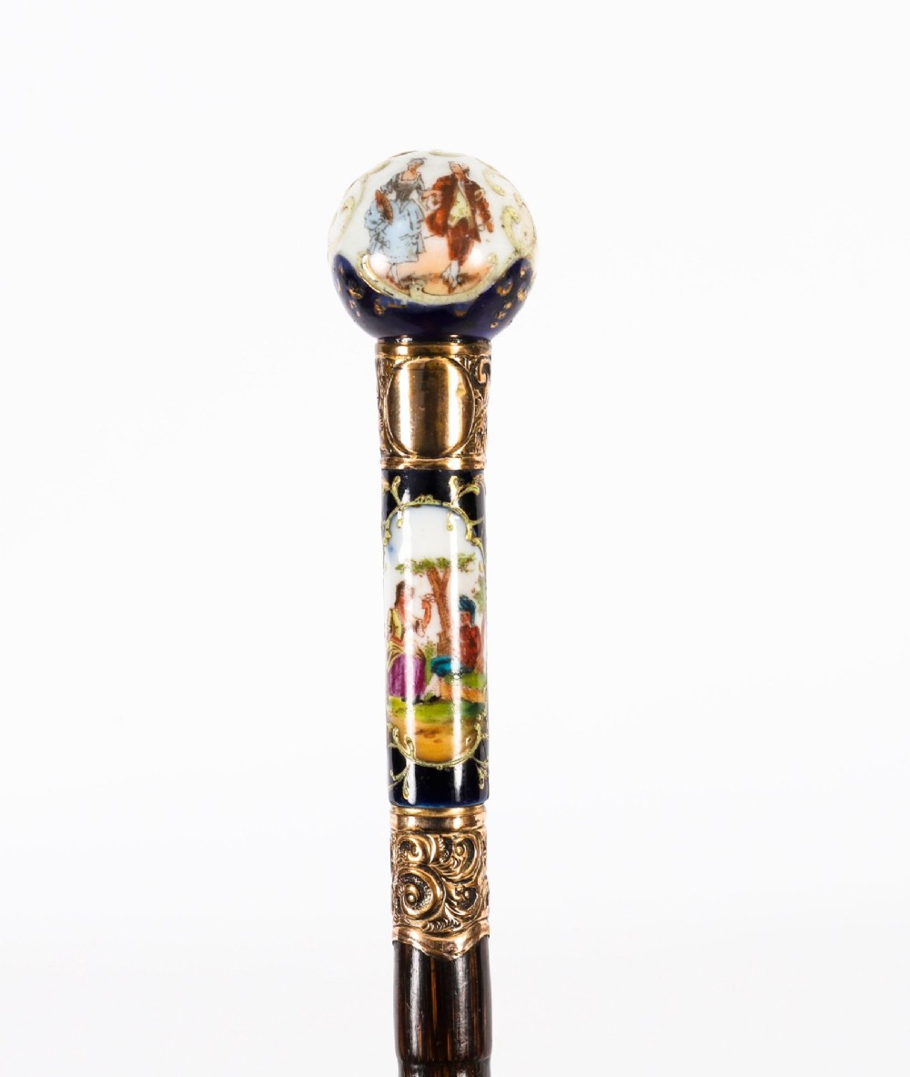 Antique French Gold Plate & Porcelain Walking Sword Stick19th C 84cm 33' View IX