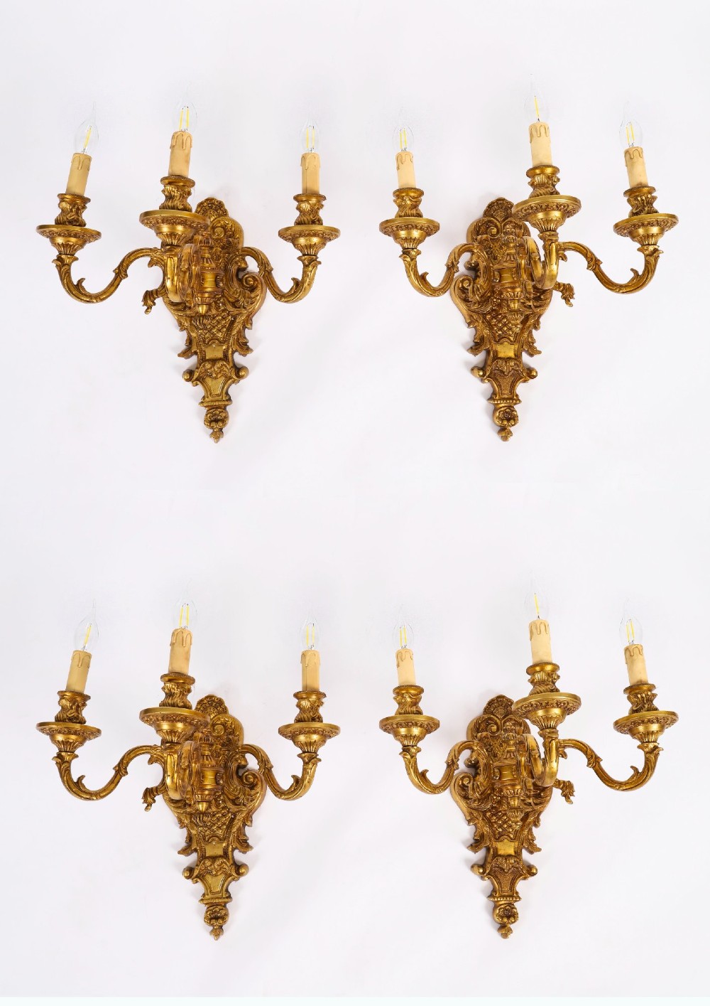Antique Set of 4 French Gilt Bronze Ormolu Wall Lights Appliques Circa 1900
