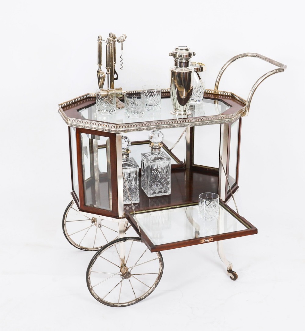 Antique French Art Deco Gilded Bar Cart / Serving Trolley Circa 1920 20th C