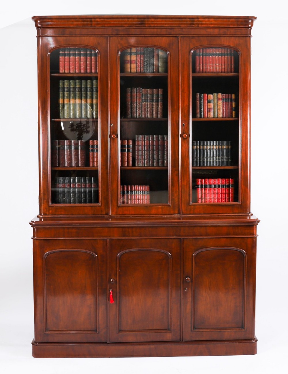 Antique English Victorian Flame Mahogany Library Bookcase 19th C