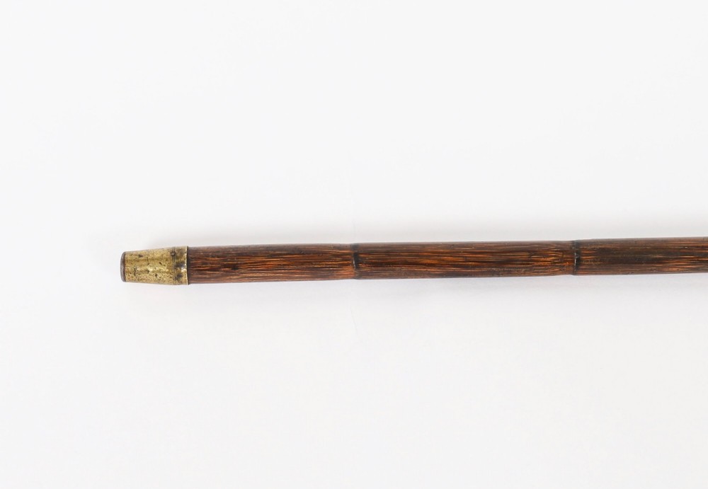 An Edwardian walking stick featuring a sterling silver swan head handle mounted on a dark wood shaft. View IV