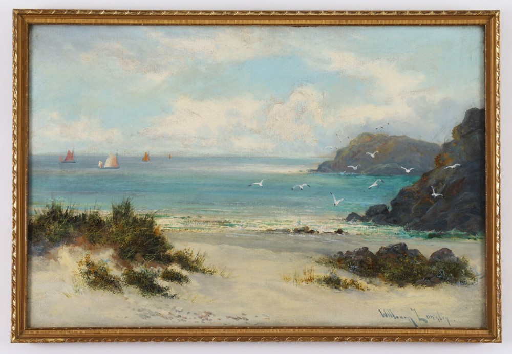 Antique Oil Painting William Langley (English 1852-1922) Beach Scene 19th C
