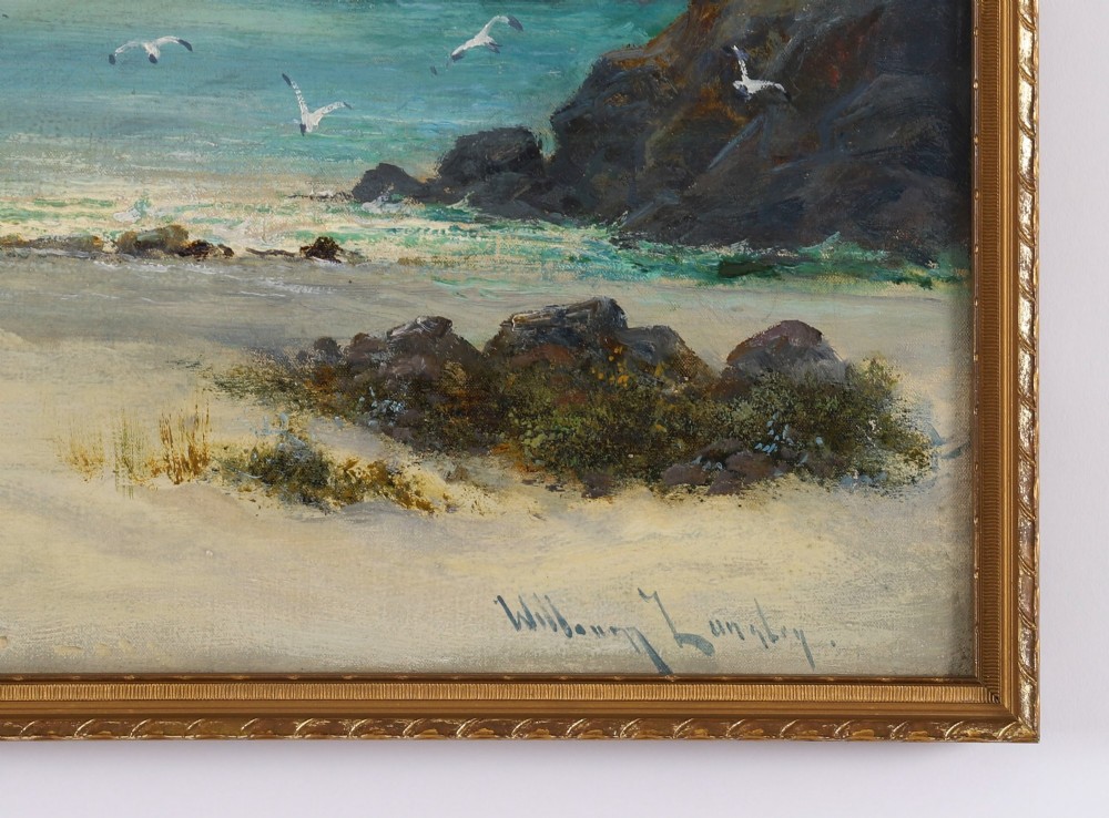Antique Oil Painting William Langley (English 1852-1922) Beach Scene 19th C View IV