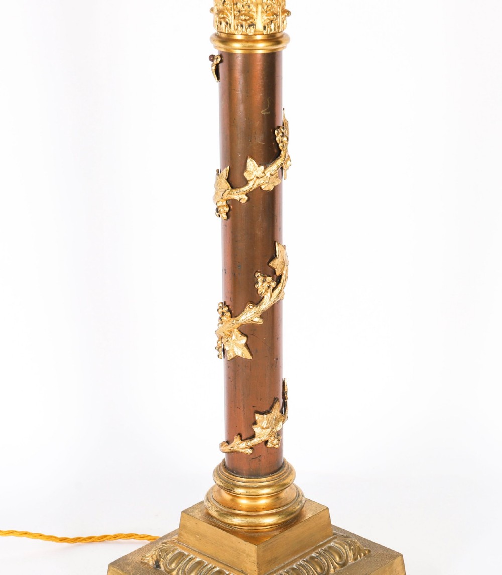 Antique Victorian Corinthian Column OrmoluTable Lamp 19th C View II