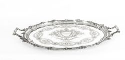 ANTIQUE VICTORIAN OVAL SILVER PLATED TRAY BY MAPPIN WEBB C 1880 19TH CENTURY