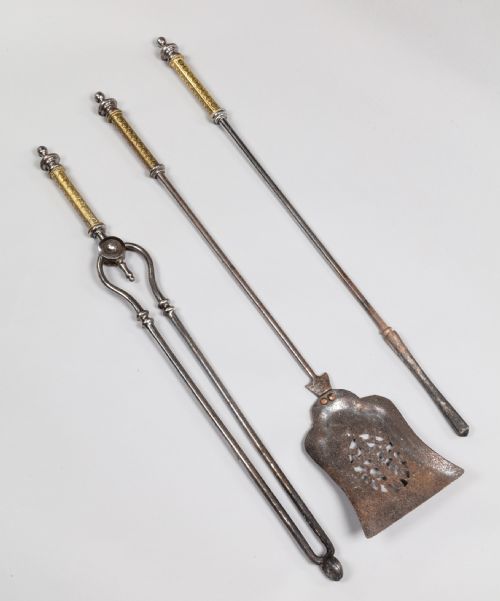Nineteenth Century Set of Brass and Steel Fire Irons.