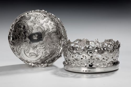 Pair Sterling Silver Victorian Wine Coasters