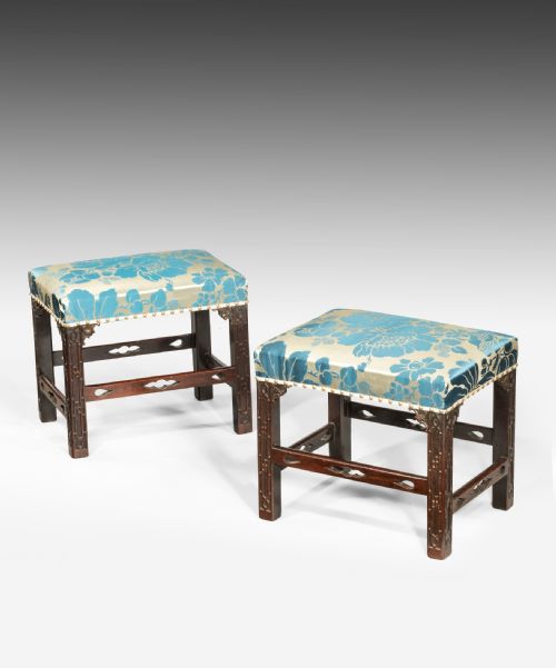 Pair of Georgian Chippendale Mahogany Stools.
