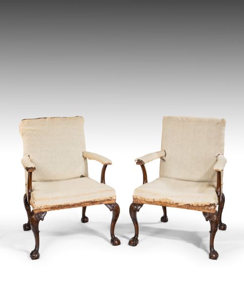 Pair of Nineteenth Century George II Style Gainsborough Armchairs
