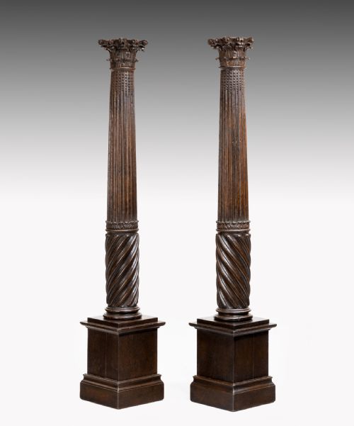 Pair of Seventeenth Century Carved Oak Columns.