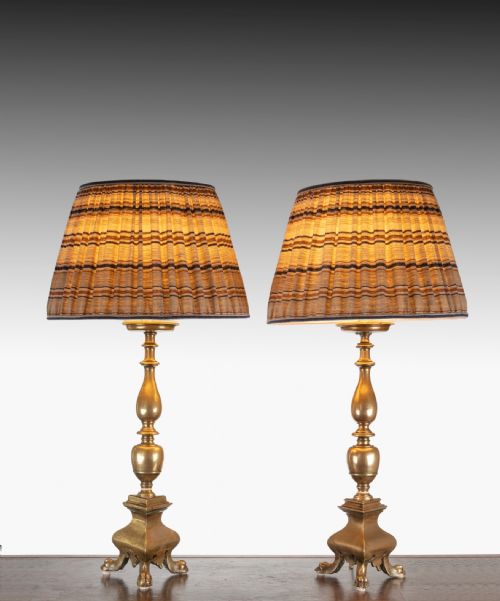 Pair of Late Seventeenth Century Brass Candlesticks Converted Into Lamps