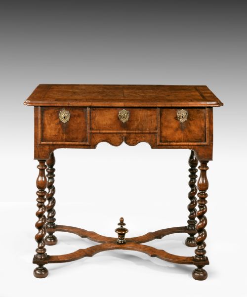 William and Mary Burr Yew and Walnut Lowboy