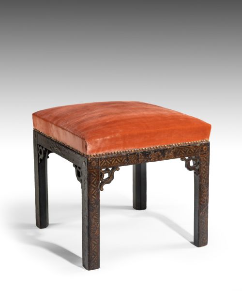 Chippendale Black Lacquer Stool