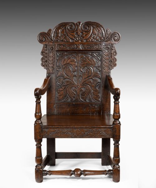Seventeenth Century Carved Oak Wainscot Armchair
