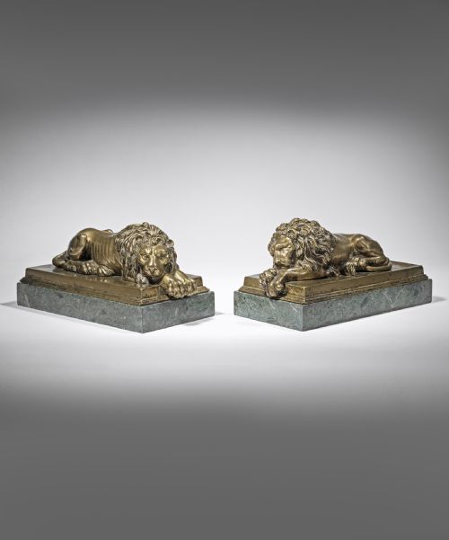Pair of Bronze Grand Tour Lions After Canova