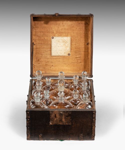 Eighteenth Century Fitted Decanter Box with Thirteen Cut Glass Decanters