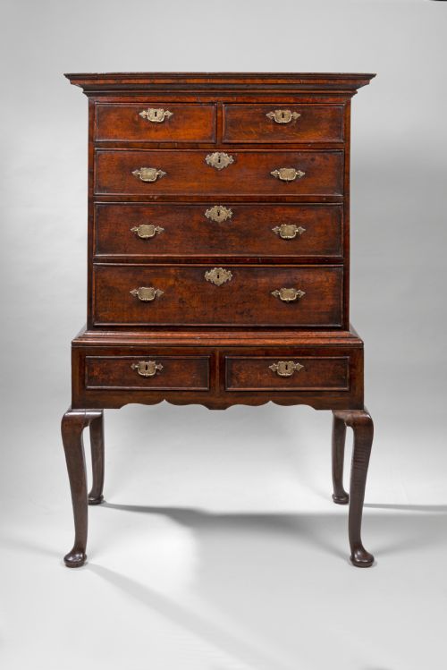 George I Oak and Burr Yew Chest on Stand