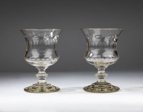 Large Pair of Nineteenth Century Cut Crystal Glass Goblets or Vases