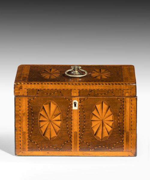 Georgian Harewood and Marquetry Inlaid Tea Caddy