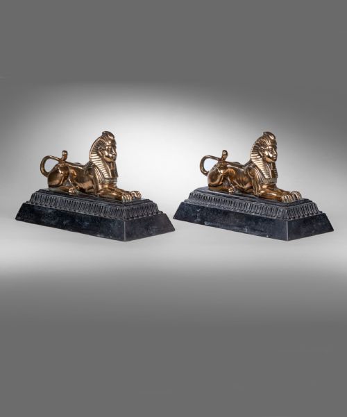 Pair of Nineteenth Century Brass and Cast Iron Sphinxes