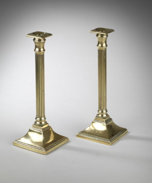 Pair of Georgian Neoclassical Brass Candlesticks