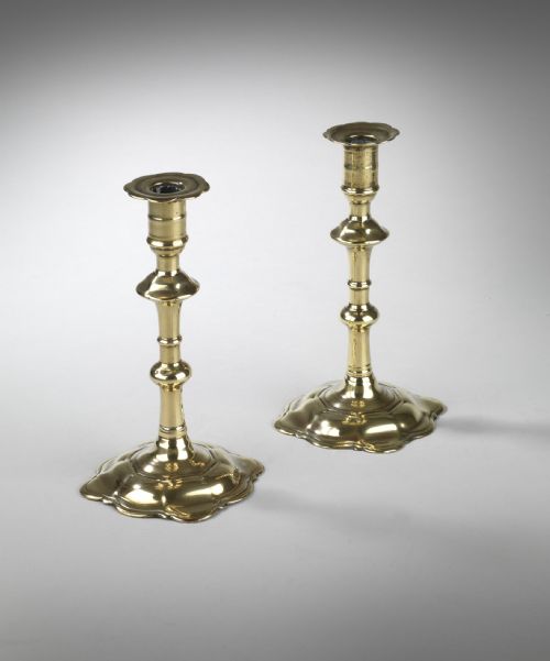 Pair of Georgian Petal Base Brass Candlesticks