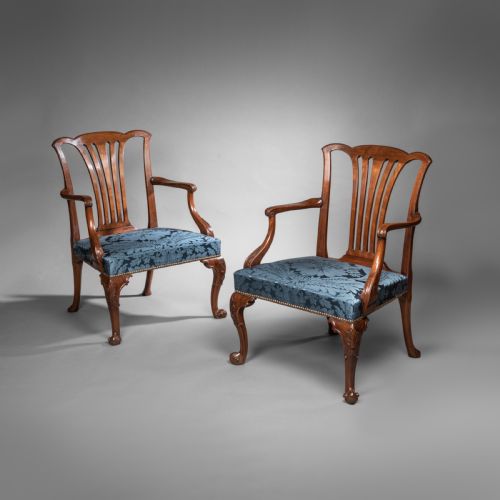 Pair of Georgian Mahogany Open Armchairs.