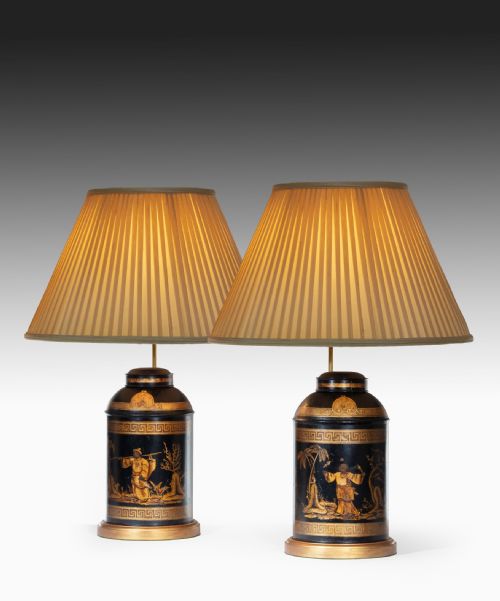 Pair of 19th Century Toleware Tea Canister Table Lamps