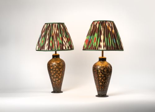Pair of Kashmiri Table Lamps with Ikat Shades