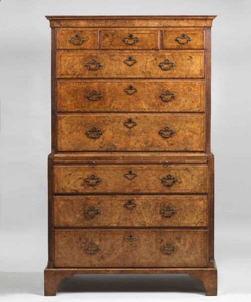 GEORGE I BURR WALNUT TALLBOY