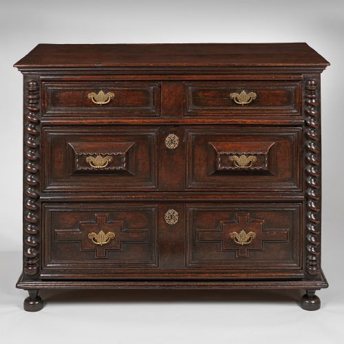 CHARLES II OAK AND WALNUT CHEST OF DRAWERS