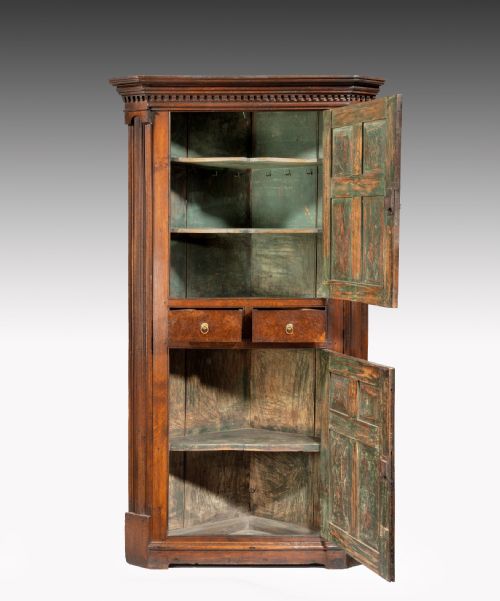 fig 1. Early Georgian Oak & Burr Yew Standing Corner Cupboard