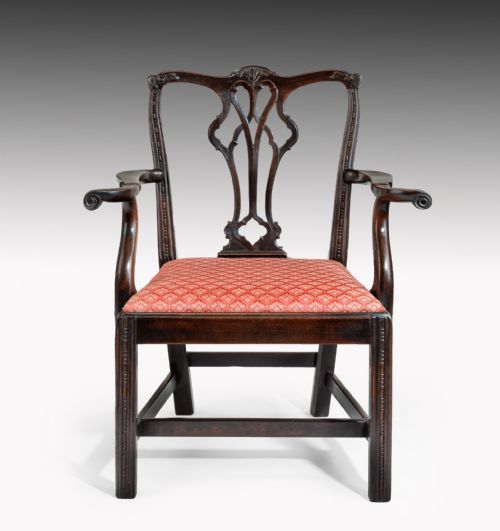 GEORGIAN CHIPPENDALE CARVED MAHOGANY ARMCHAIR - ADDITIONAL PHOTO 2
