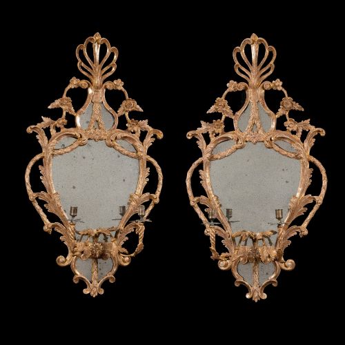 PAIR OF GEORGIAN CARVED GILTWOOD GIRANDOLE MIRRORS